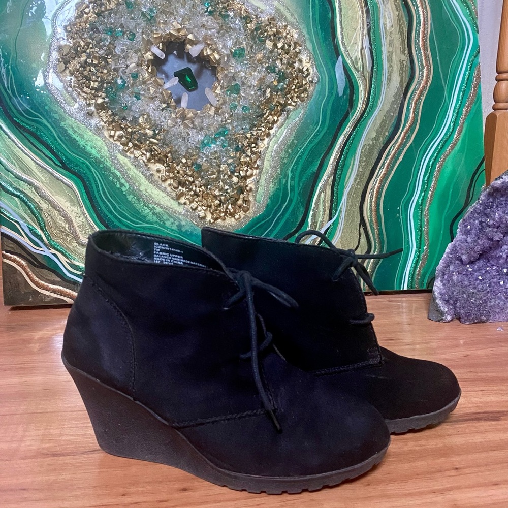 Black Sued Wedge Heel Booties
